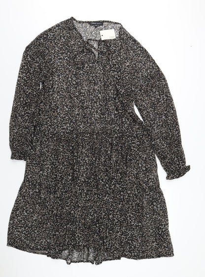 Capsule Womens Black Floral Polyester A-Line Size 14 V-Neck Pullover