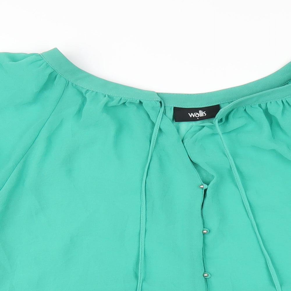 Wallis Womens Green Polyester Basic Blouse Size L Scoop Neck