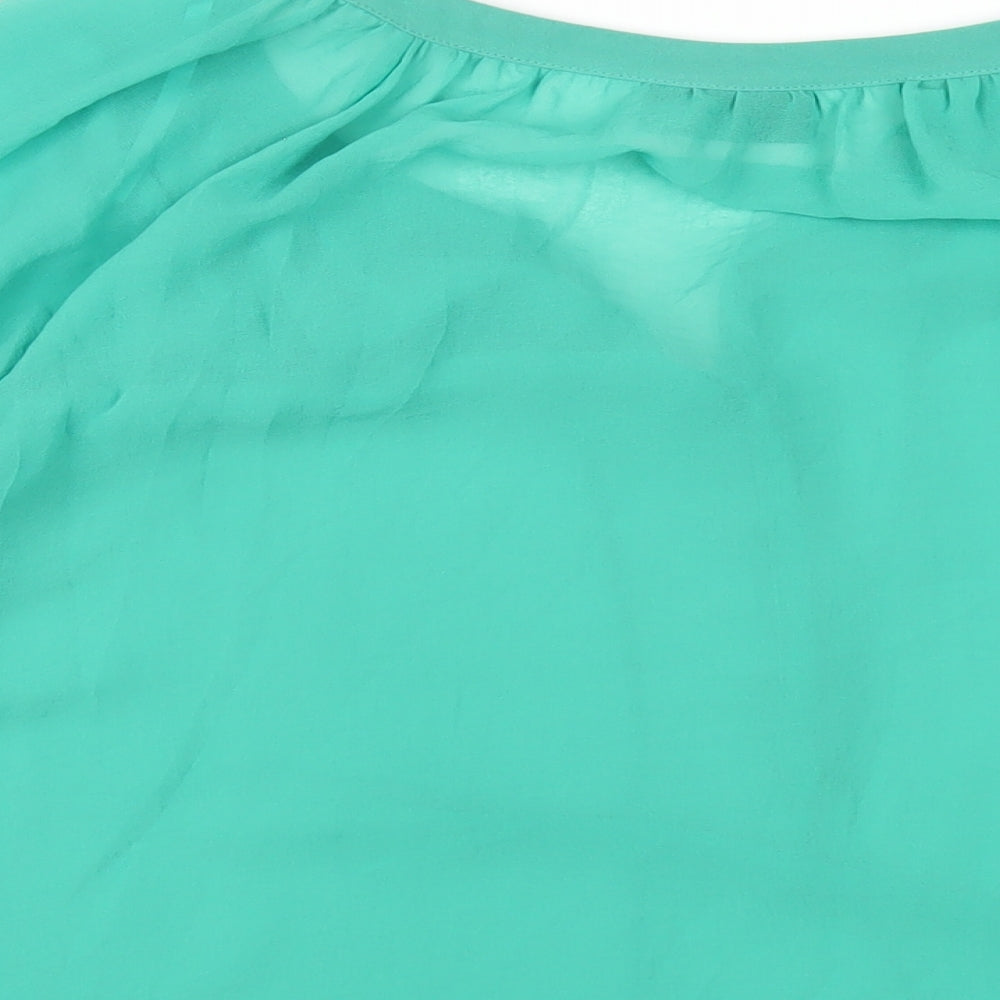Wallis Womens Green Polyester Basic Blouse Size L Scoop Neck