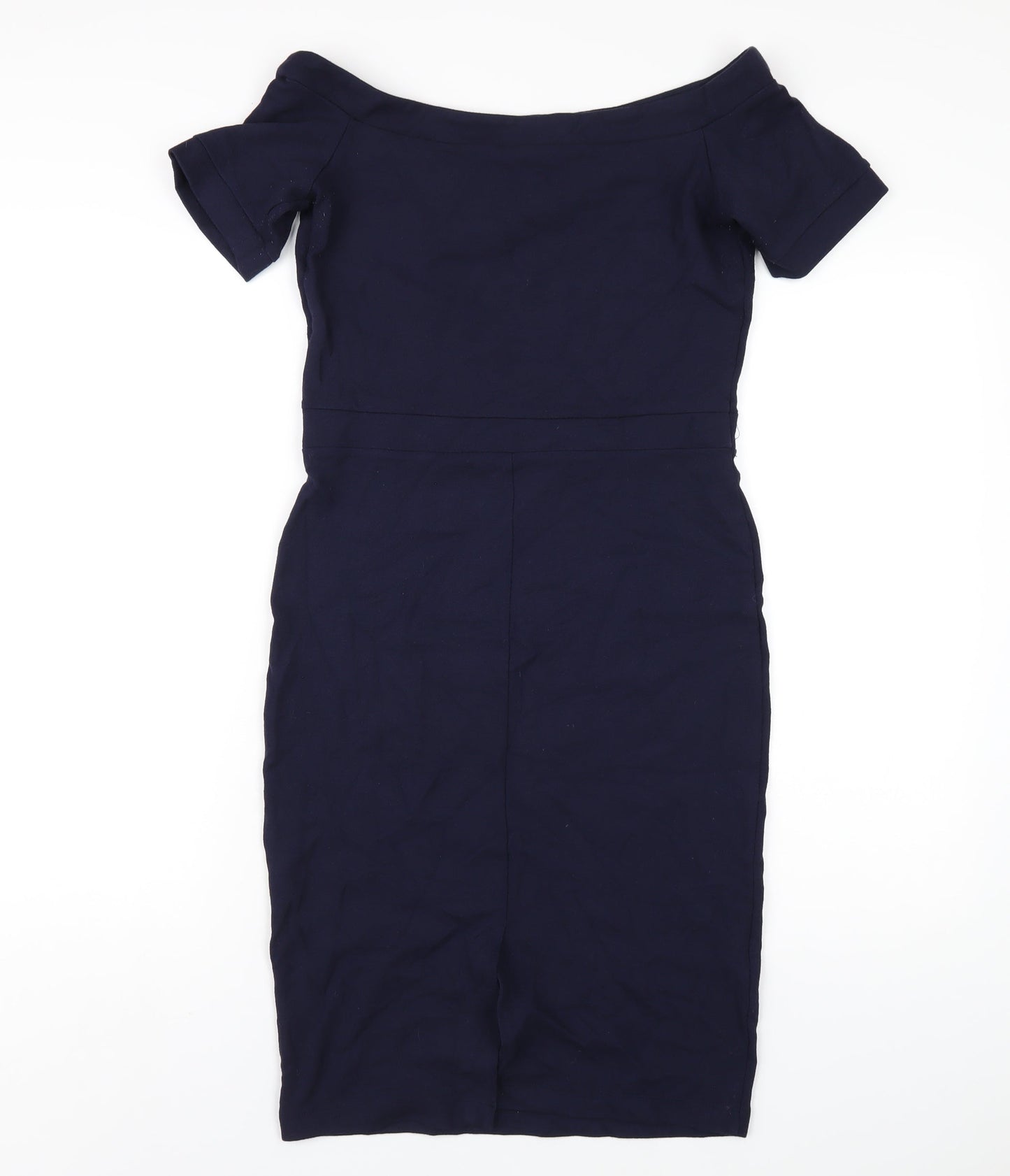 NEXT Womens Blue Viscose Pencil Dress Size 12 Off the Shoulder Pullover