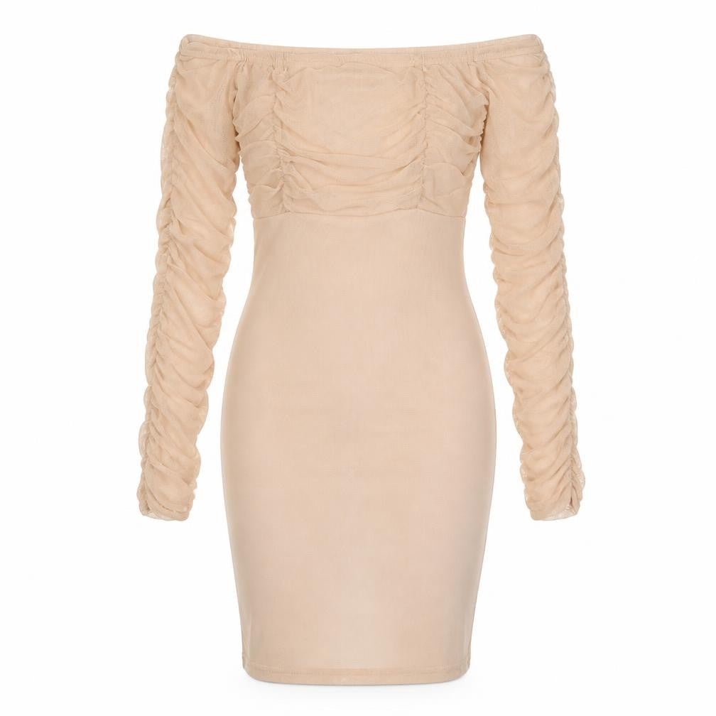 PRETTYLITTLETHING Womens Beige Polyester Bodycon Size 8 Off the Shoulder Pullover