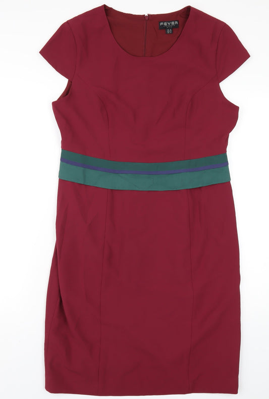 Fever Womens Red Polyester Pencil Dress Size 16 Round Neck Zip