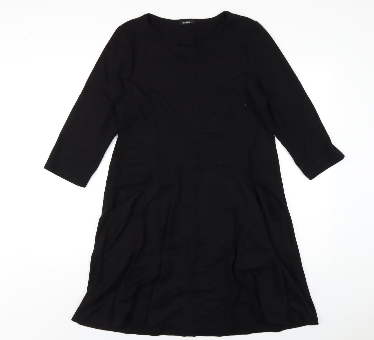 Roman Womens Black Polyester A-Line Size 14 Round Neck Pullover