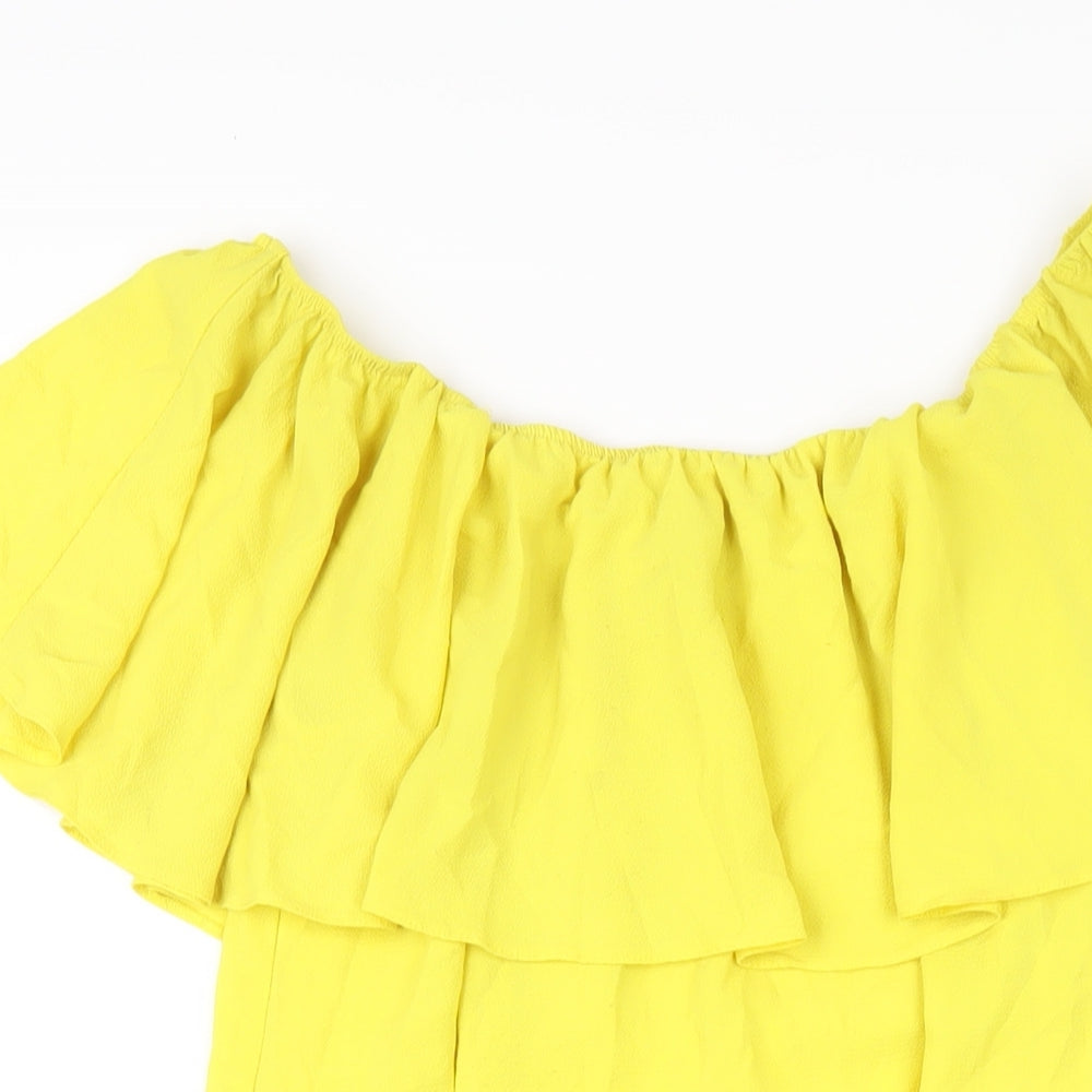 New Look Womens Yellow Polyester A-Line Size 14 Off the Shoulder Pullover