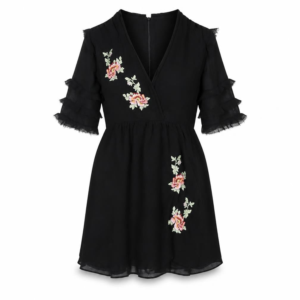 Topshop Womens Black Polyester A-Line Size 10 V-Neck Zip