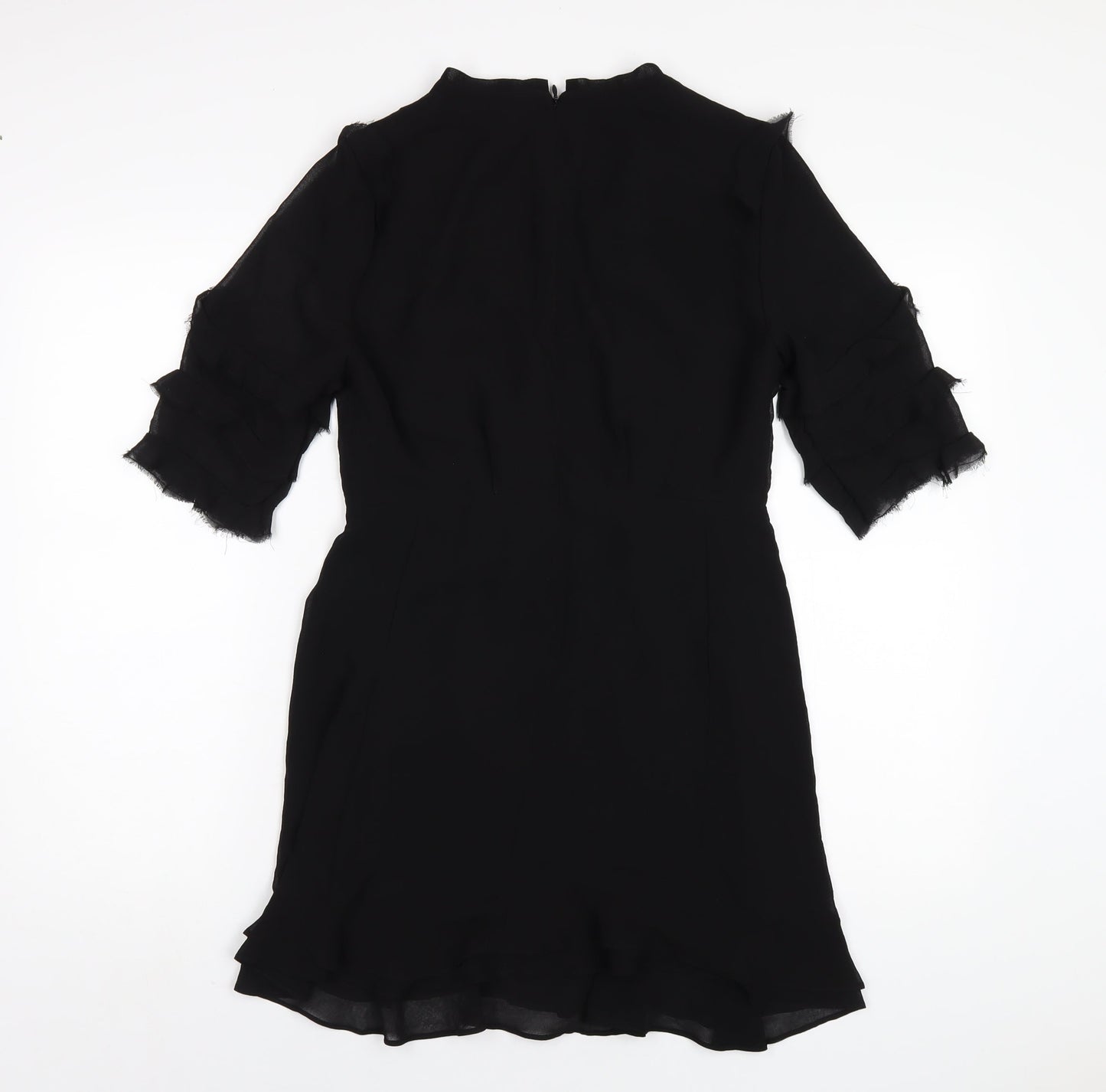Topshop Womens Black Polyester A-Line Size 10 V-Neck Zip