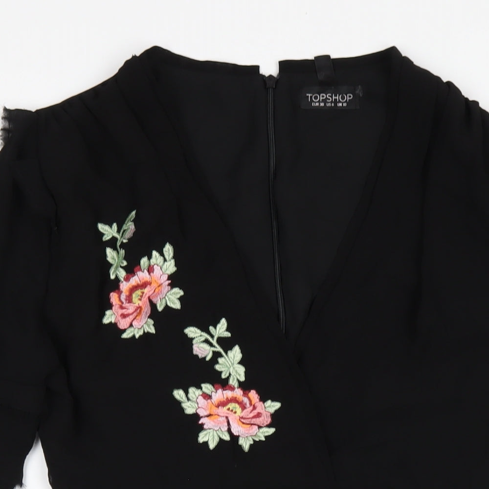 Topshop Womens Black Polyester A-Line Size 10 V-Neck Zip
