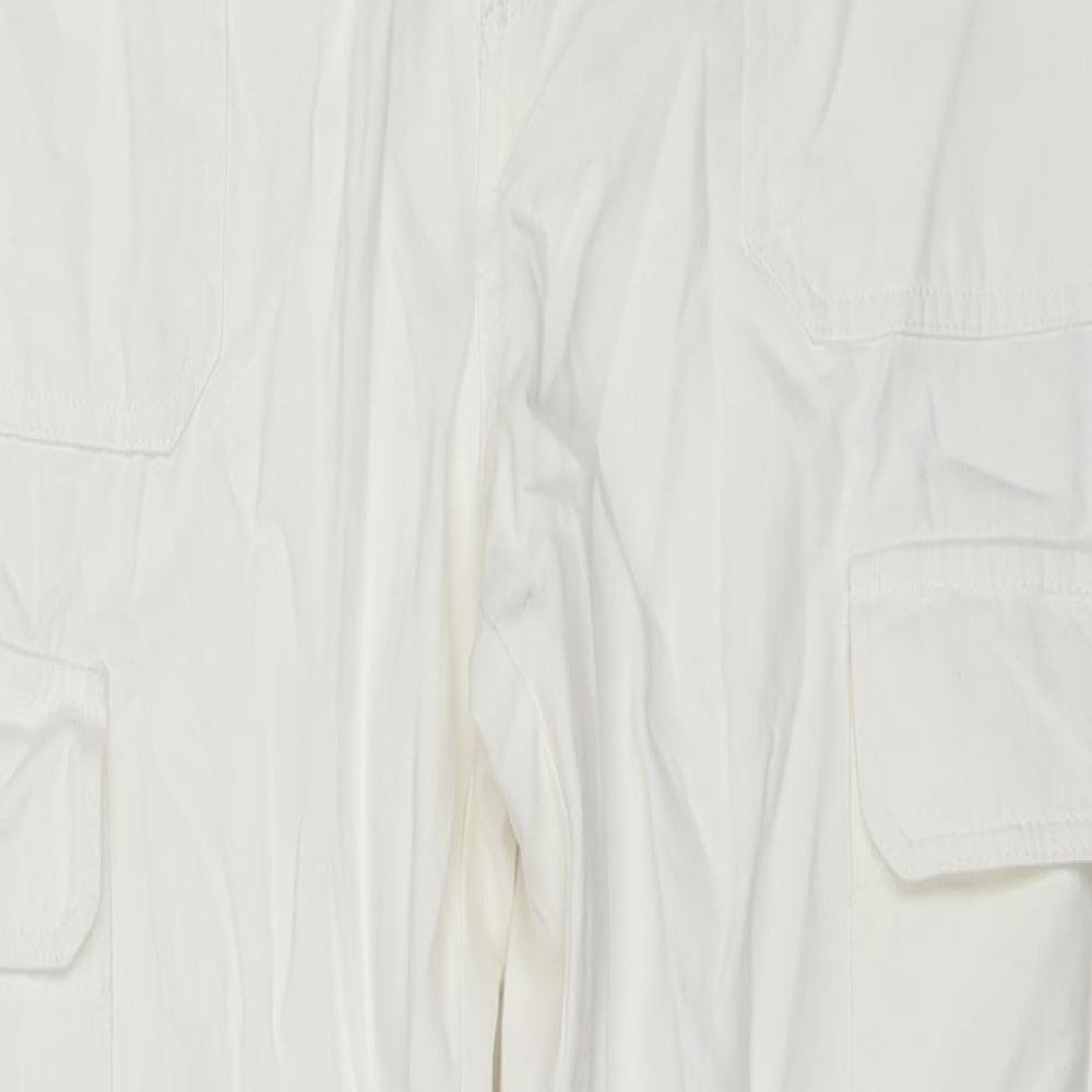 Zara Womens White Cotton Straight Jeans Size 14 L31 in Regular Zip - Cargo Style