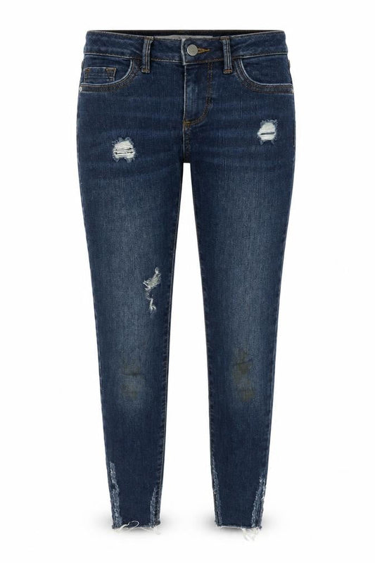 Front view of Denim & Co. women’s blue cotton skinny jeans, size UK 4, 24-inch leg regular zip
