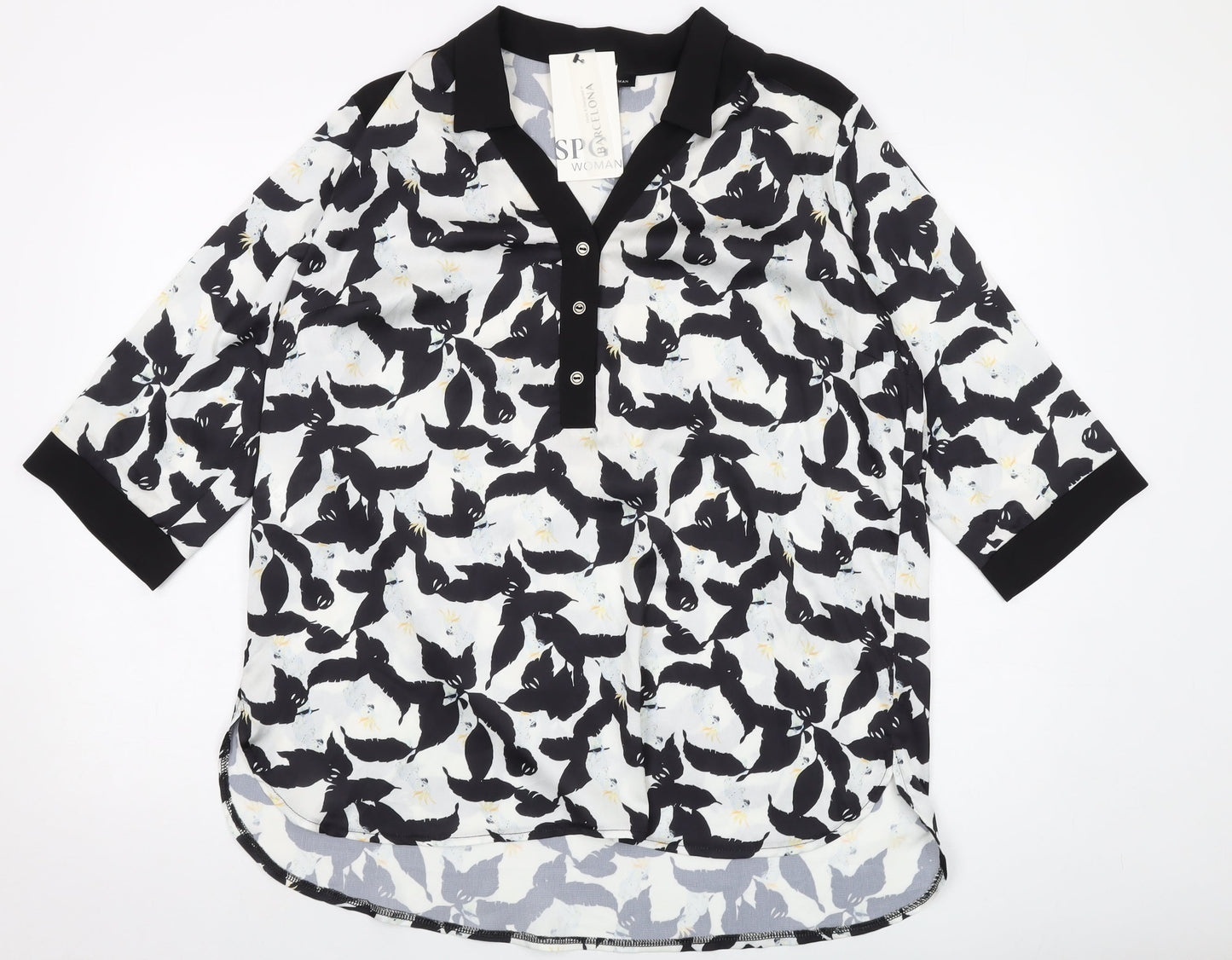 SPG Woman Womens Black Floral Polyester Basic Blouse Size M Collared