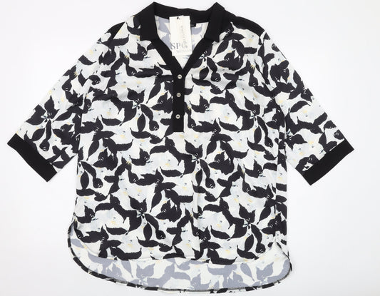 SPG Woman Womens Black Floral Polyester Basic Blouse Size M Collared