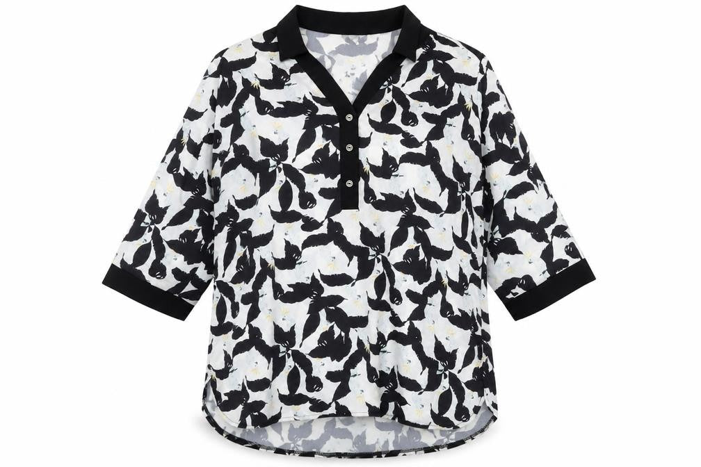 SPG Woman Womens Black Floral Polyester Basic Blouse Size M Collared