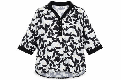 SPG Woman Womens Black Floral Polyester Basic Blouse Size M Collared