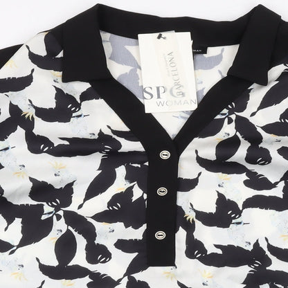 SPG Woman Womens Black Floral Polyester Basic Blouse Size M Collared