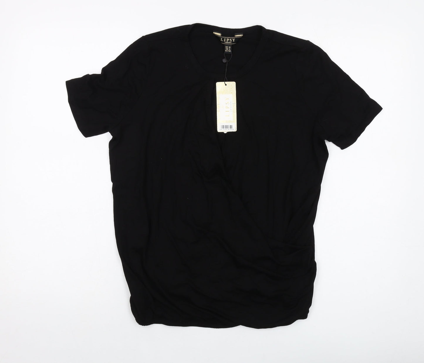 Lipsy Womens Black Viscose Basic T-Shirt Size 12 Round Neck