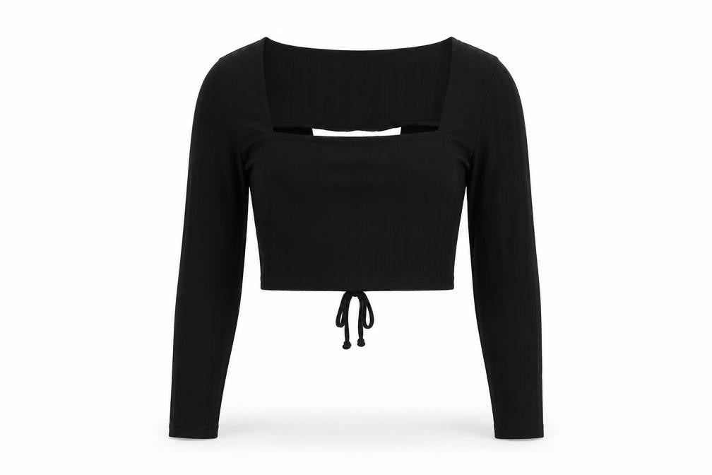 Boohoo Womens Black Polyester Cropped Blouse Size 10 Square Neck