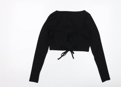 Boohoo Womens Black Polyester Cropped Blouse Size 10 Square Neck