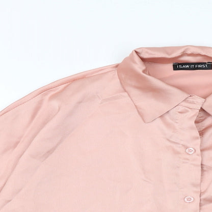 Close-up detail of I SAW IT FIRST women’s pink polyester basic blouse, size UK 10, collared
