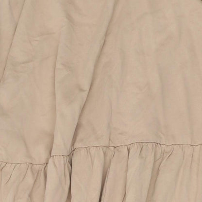 Brand and care label for ASOS women’s brown cotton a-line, size UK 10, crew neck pullover