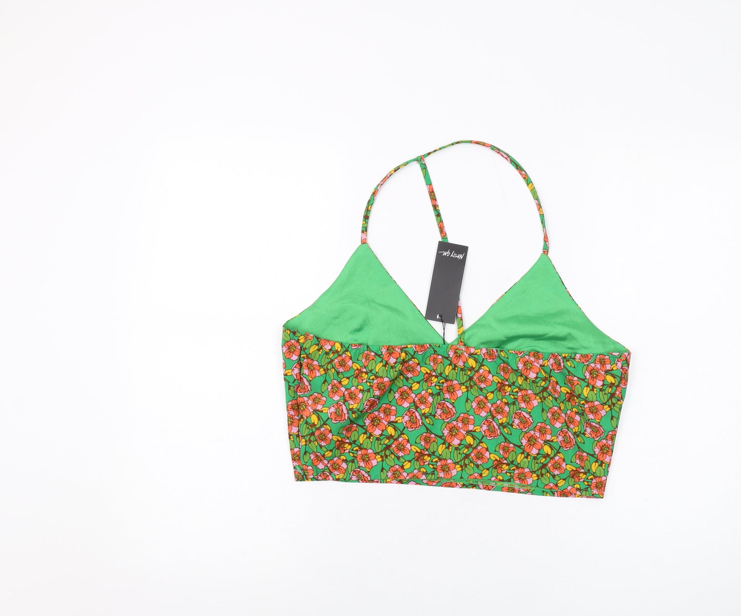 Nasty Gal Womens Green Floral Polyester Cropped Tank Size 14 V-Neck