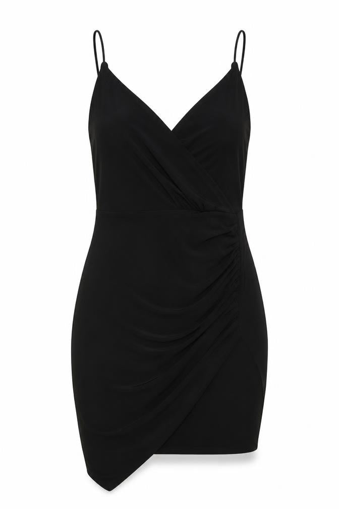 PRETTYLITTLETHING Womens Black Polyester Mini Size 8 V-Neck Pullover