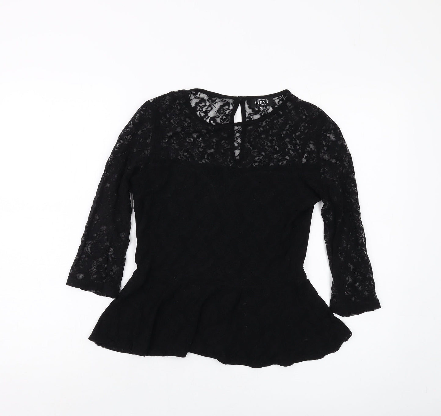 Lipsy Womens Black Polyester Basic Blouse Size 10 Round Neck