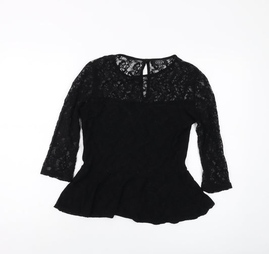 Lipsy Womens Black Polyester Basic Blouse Size 10 Round Neck