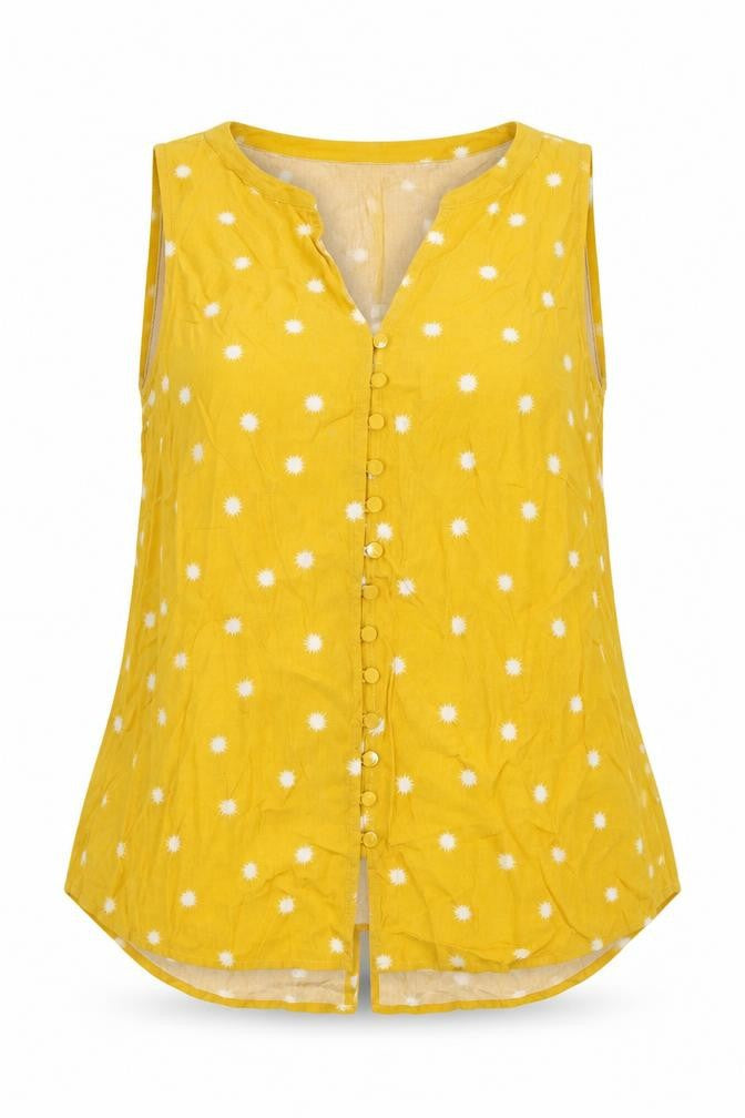 Apricot Womens Yellow Geometric Viscose Basic Tank Size 12 V-Neck