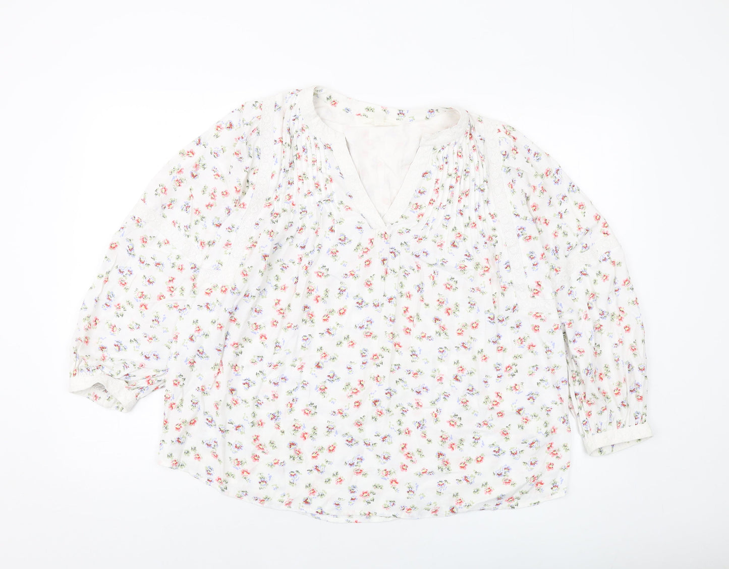 Per Una Womens White Floral Viscose Basic Blouse Size 8 V-Neck