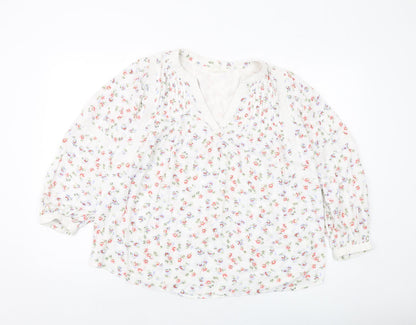 Per Una Womens White Floral Viscose Basic Blouse Size 8 V-Neck