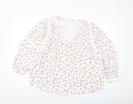 Per Una Womens White Floral Viscose Basic Blouse Size 8 V-Neck