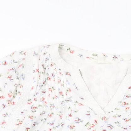 Per Una Womens White Floral Viscose Basic Blouse Size 8 V-Neck
