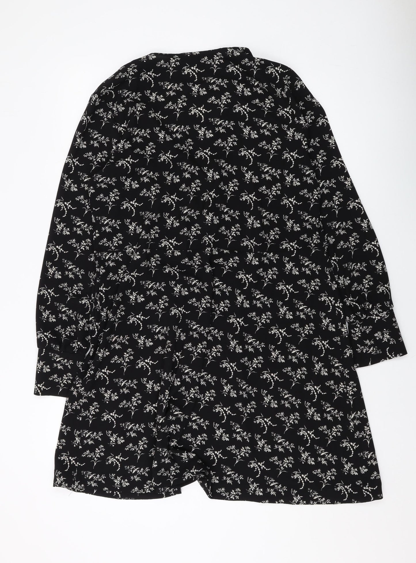 H&M Womens Black Floral Polyester A-Line Size 10 V-Neck Pullover