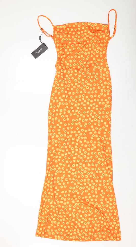 Katch Me Womens Orange Floral Polyester Maxi Size L Square Neck Pullover