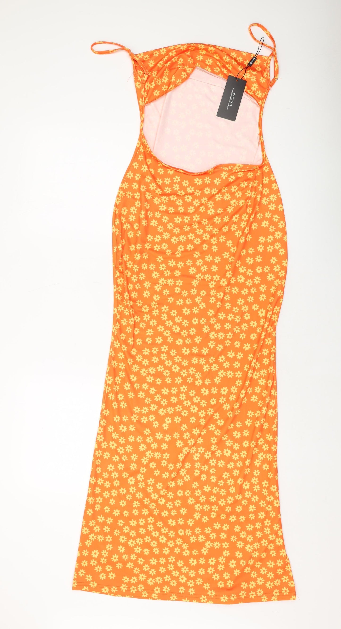 Katch Me Womens Orange Floral Polyester Maxi Size L Square Neck Pullover