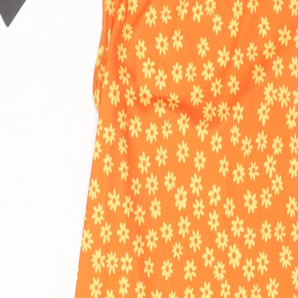 Katch Me Womens Orange Floral Polyester Maxi Size L Square Neck Pullover