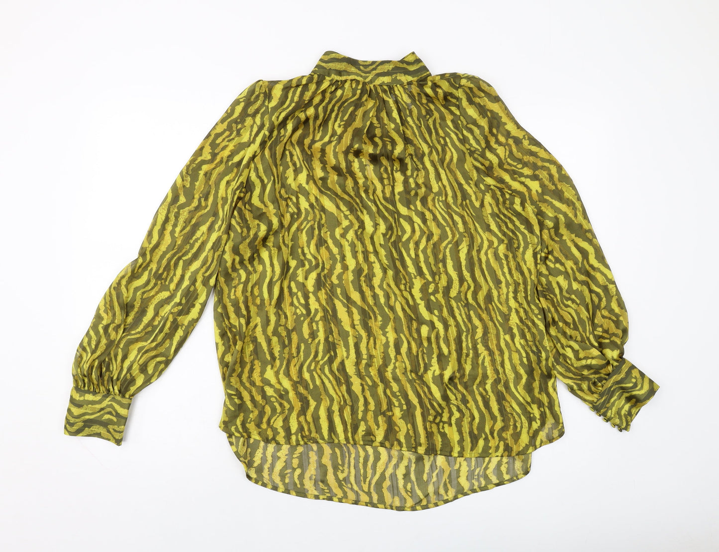 H&M Womens Yellow Animal Print Polyester Basic Blouse Size M Mock Neck