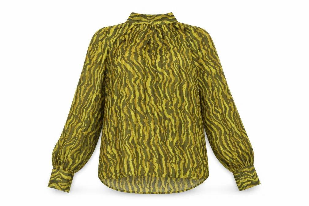 H&M Womens Yellow Animal Print Polyester Basic Blouse Size M Mock Neck