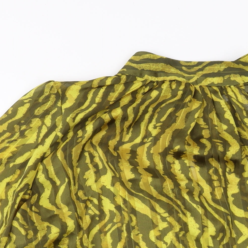 H&M Womens Yellow Animal Print Polyester Basic Blouse Size M Mock Neck