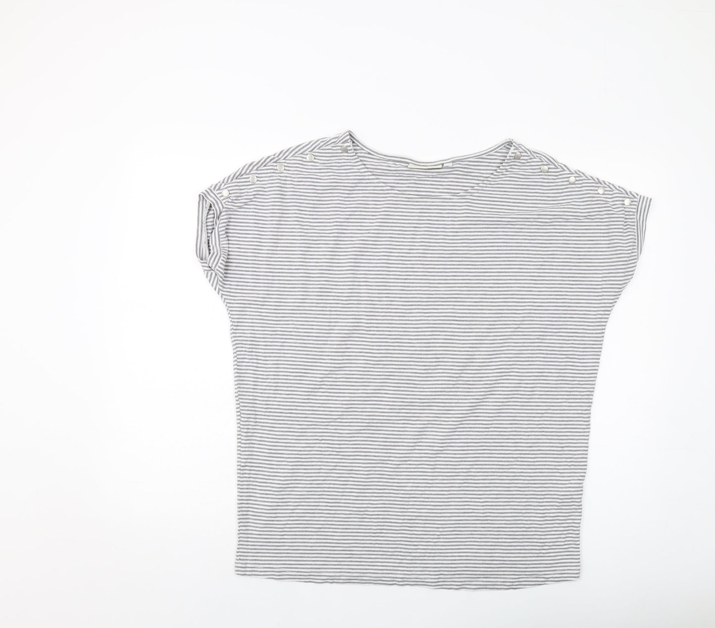 JoJo Maman Bébé Womens Grey Striped Viscose Basic T-Shirt Size M Round Neck