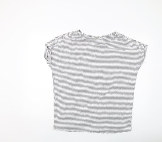 JoJo Maman Bébé Womens Grey Striped Viscose Basic T-Shirt Size M Round Neck