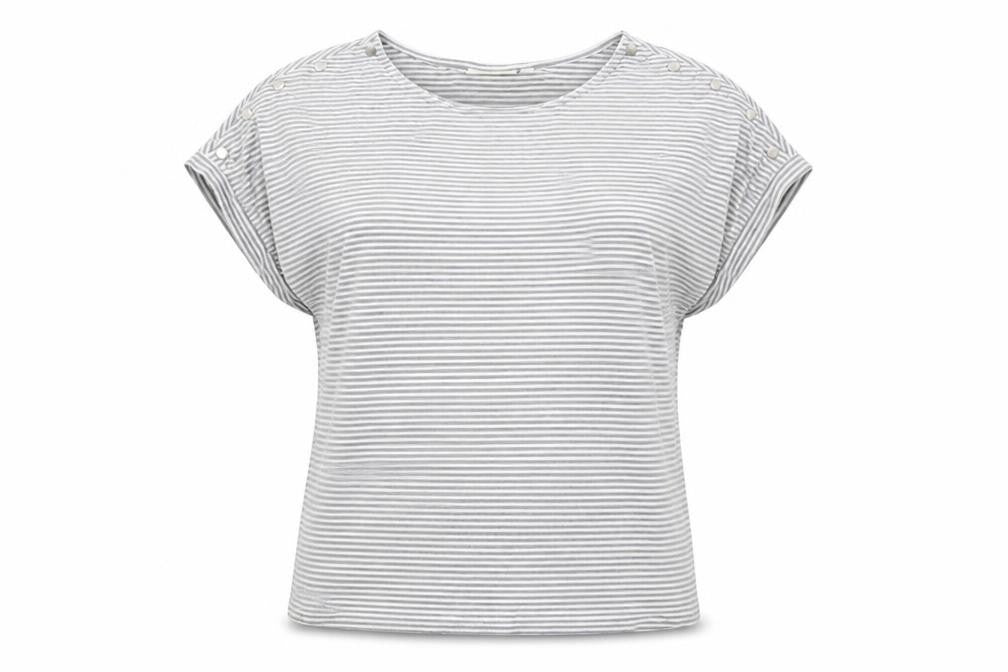 JoJo Maman Bébé Womens Grey Striped Viscose Basic T-Shirt Size M Round Neck