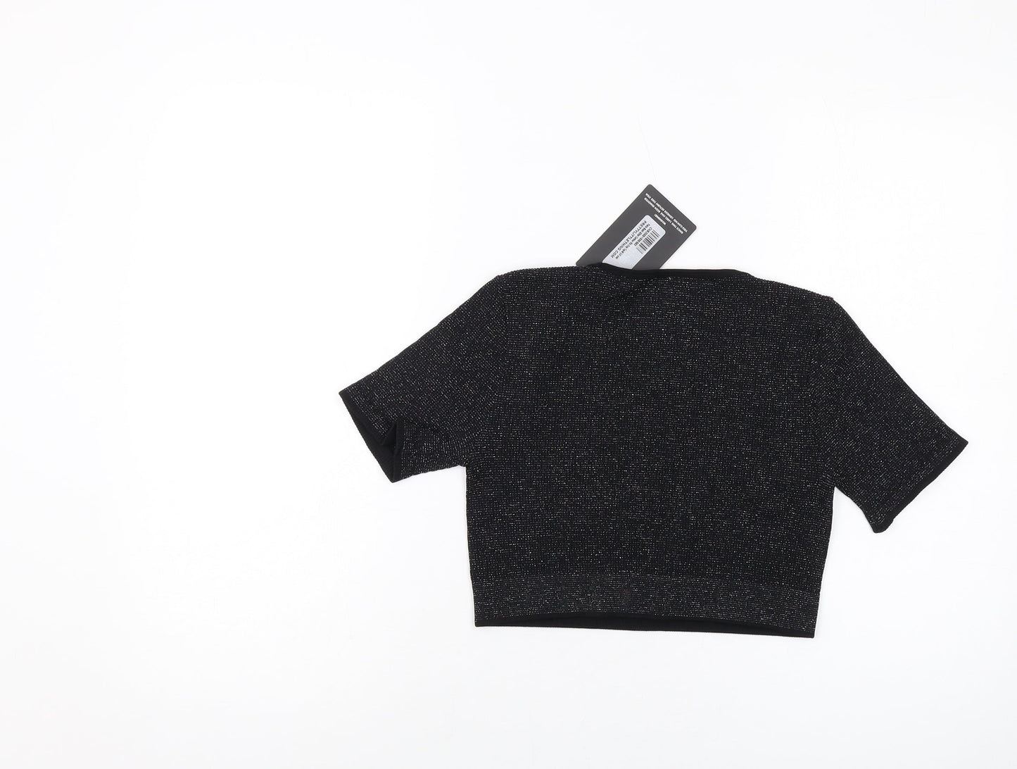 PRETTYLITTLETHING Womens Black Polyamide Cropped T-Shirt Size M Round Neck