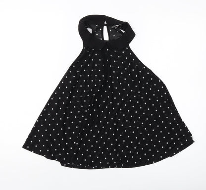 H&M Womens Black Polka Dot Polyester Basic Blouse Size 8 Collared