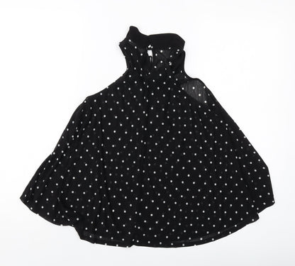 H&M Womens Black Polka Dot Polyester Basic Blouse Size 8 Collared