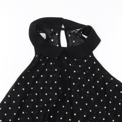 H&M Womens Black Polka Dot Polyester Basic Blouse Size 8 Collared