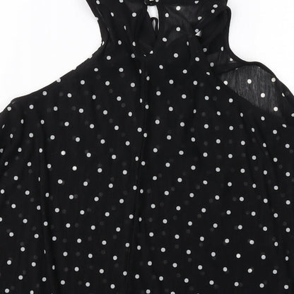 H&M Womens Black Polka Dot Polyester Basic Blouse Size 8 Collared