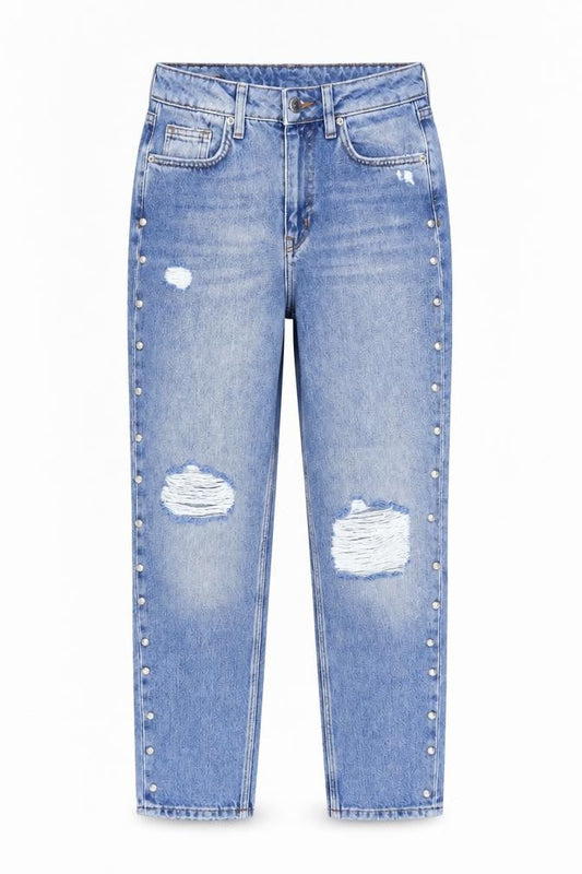 H&M Womens Blue Cotton Mom Jeans Size 10 L27 in Regular Button