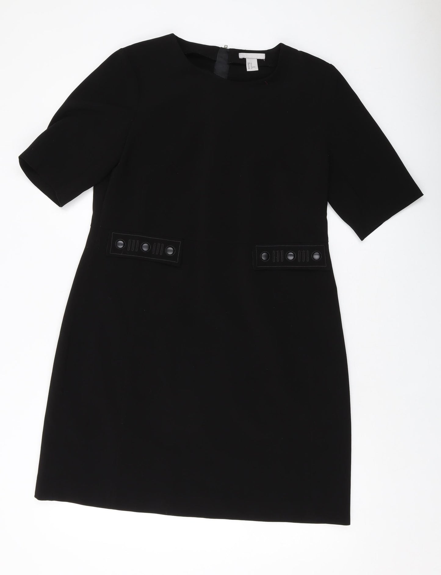 H&,M Womens Black Polyester A-Line Size 14 Round Neck Zip