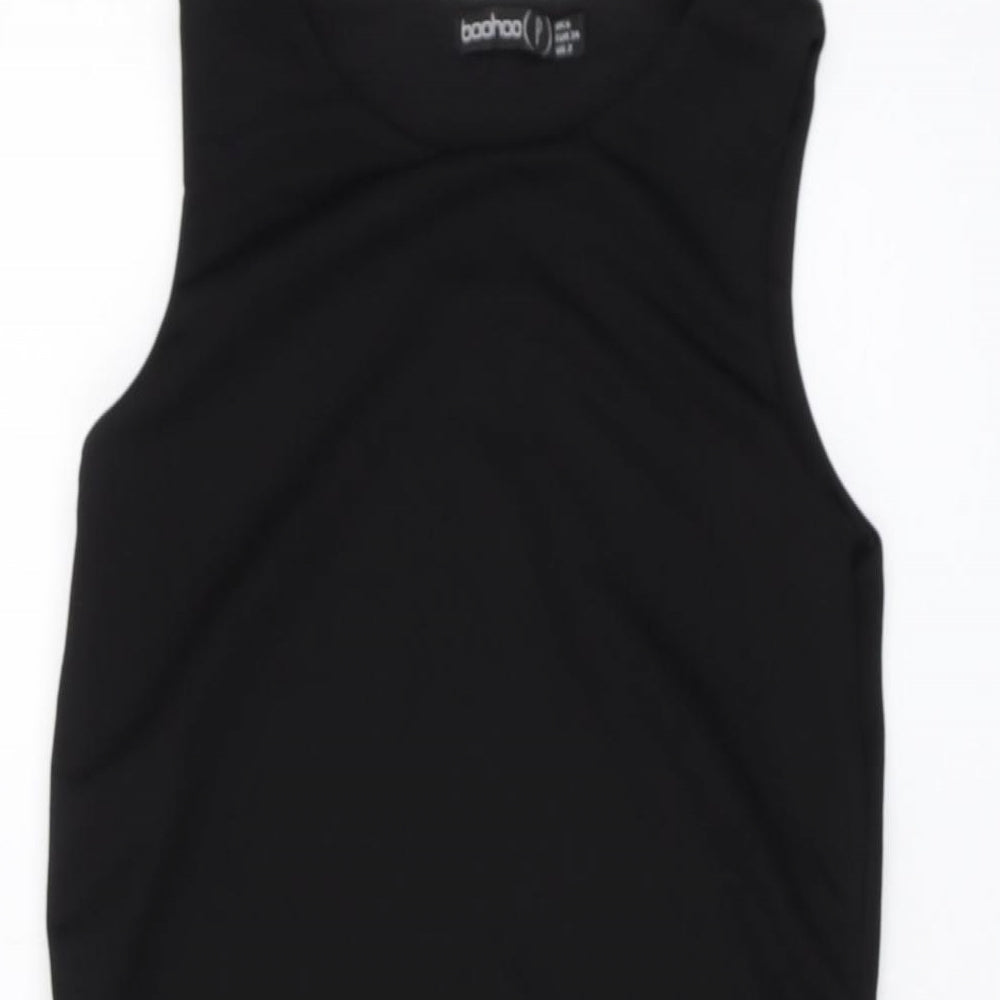 Boohoo Womens Black Polyester Mini Size 6 Round Neck Pullover